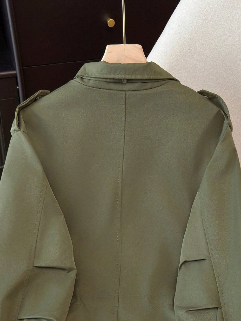 Army Green Women's Casual Multi-Pocket Funnel Neck Utility jacket - Picture 4 of 9